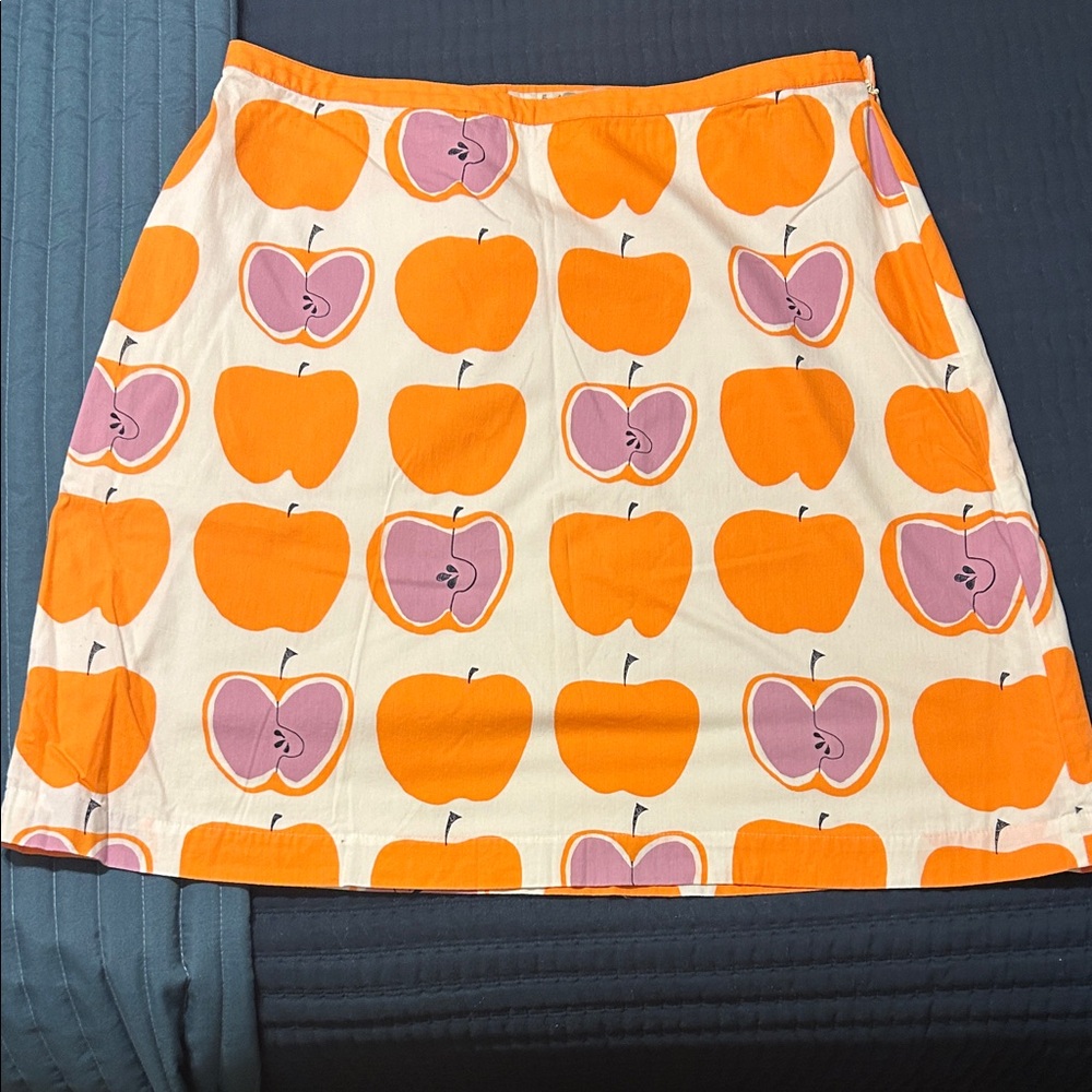 Boden Orange and Cream A-Line Skirt with Apple Print